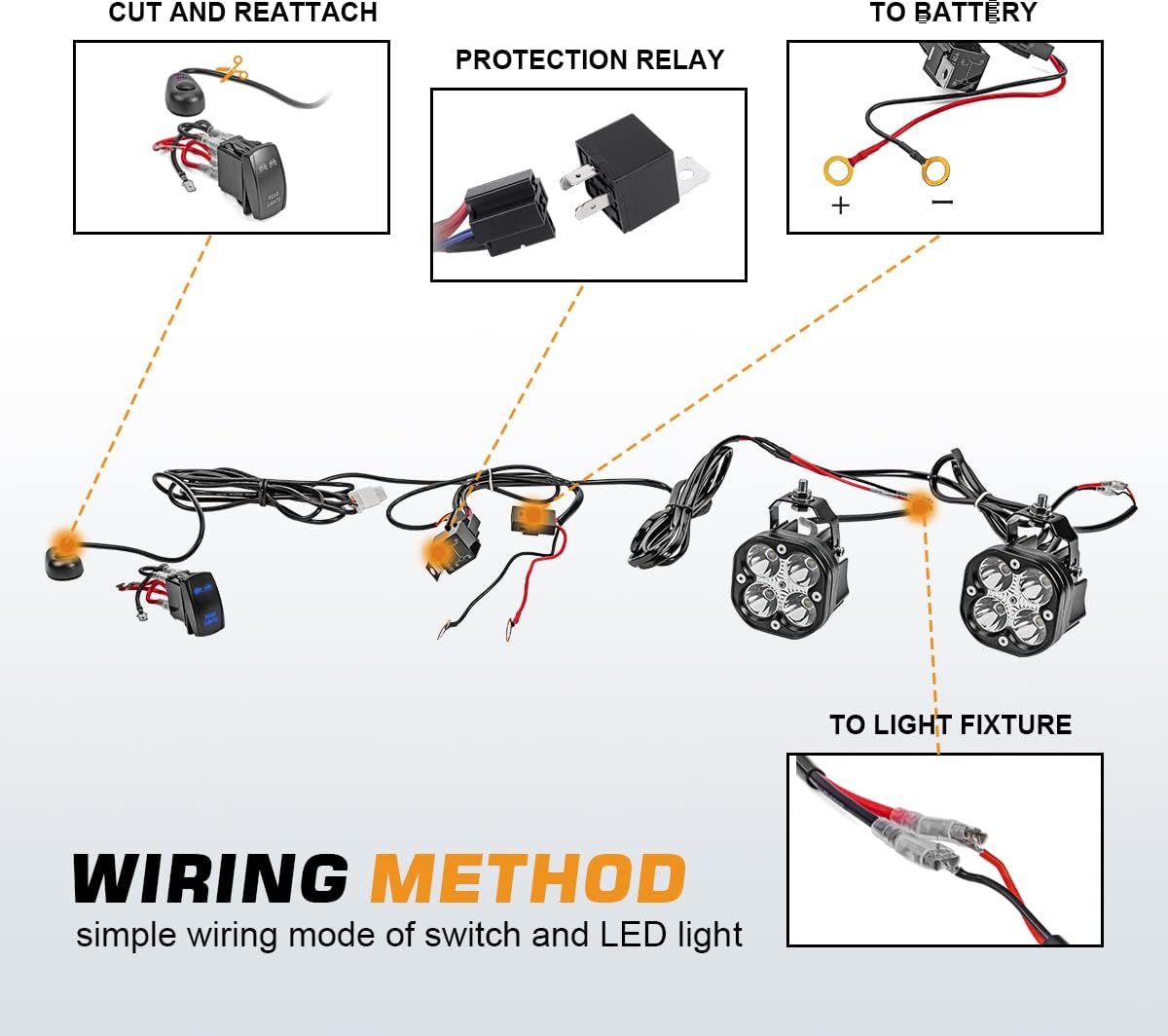Front Pillar Roll Cage Light Mount Brackets Pair 18W 4 LED Spot Work Lights with Wiring Kit B3167