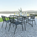 Rectangular Metal Patio Table & Chairs Set with Tempered Glass Top and 4 Black Aluminum Stacking Chairs Z147193