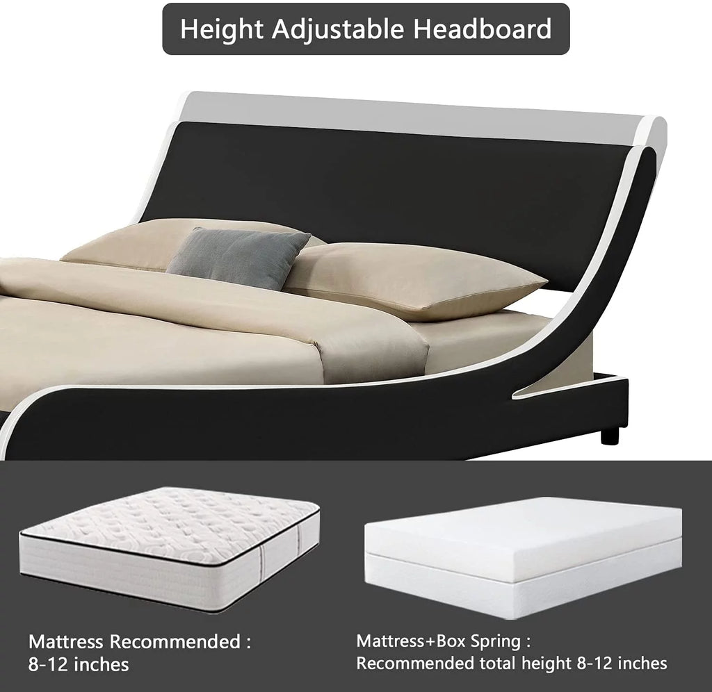 King Size Platform Bed Frame with Adjustable Headboard Q482547