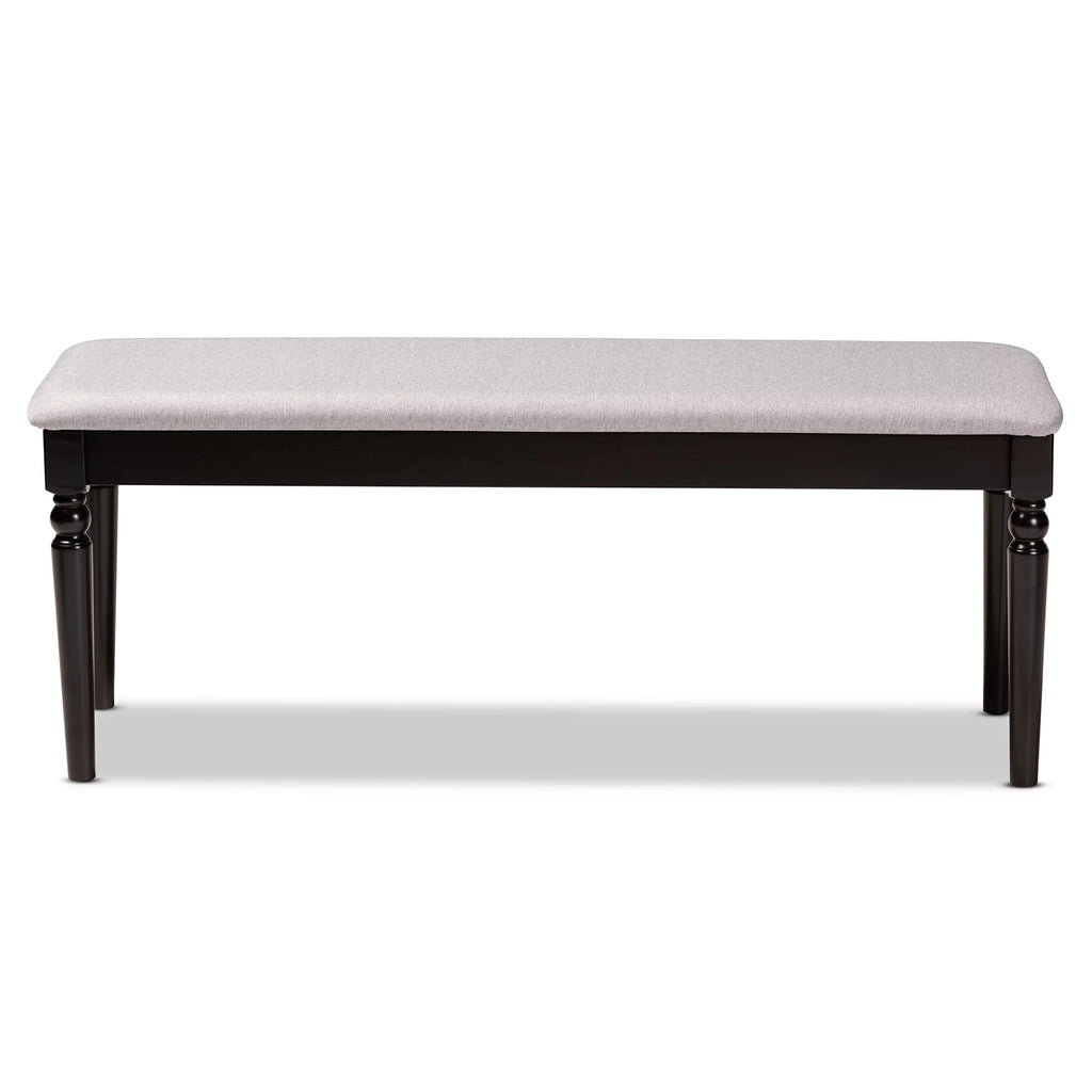 Grey Fabric Upholstered Dark Brown Wood Dining Bench M471487