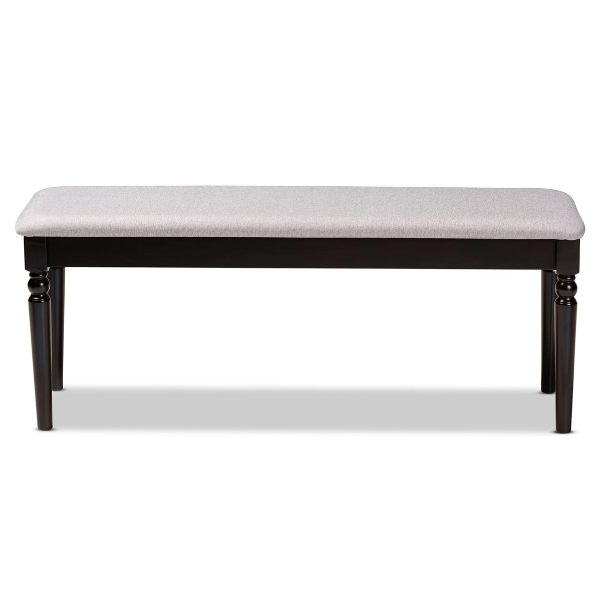 Grey Fabric Upholstered Dark Brown Wood Dining Bench M471487
