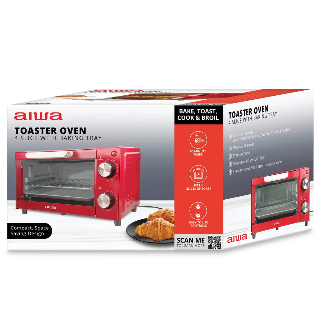 750W Red 4 Slice Toaster Oven with Baking Tray K52980