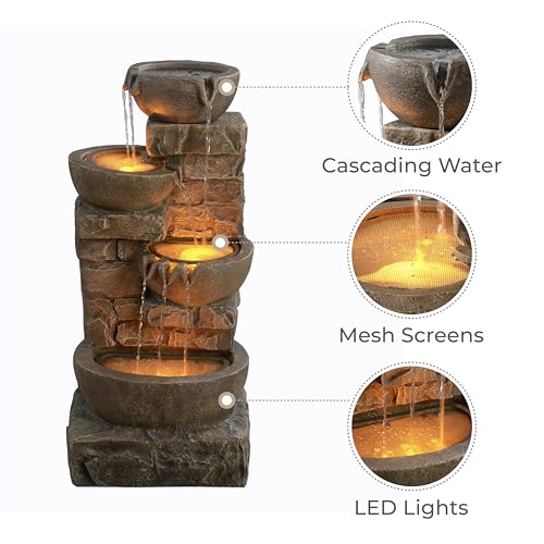LED Outdoor Water Fountain Stone Gray U36785