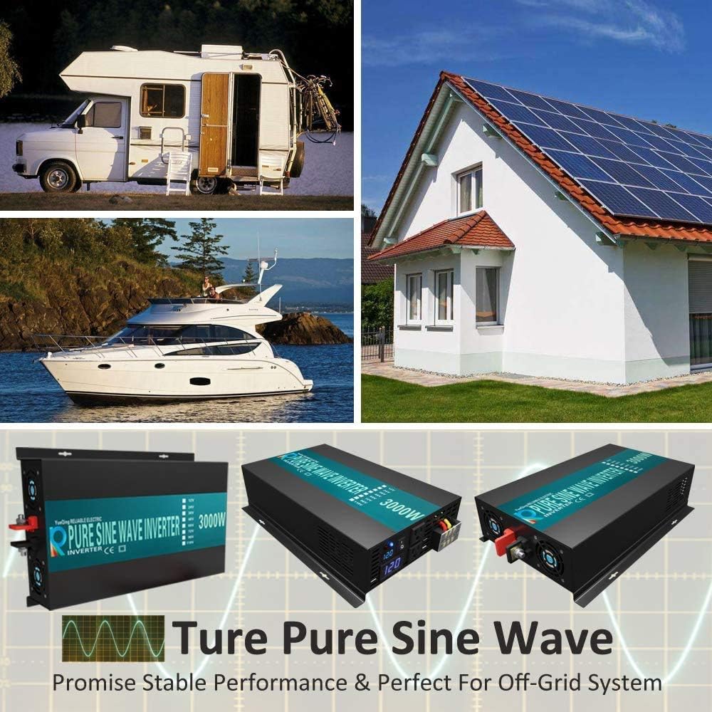 3000W 48V 120V Pure Sine Wave Power Inverter with 2 AC Outlets D5958