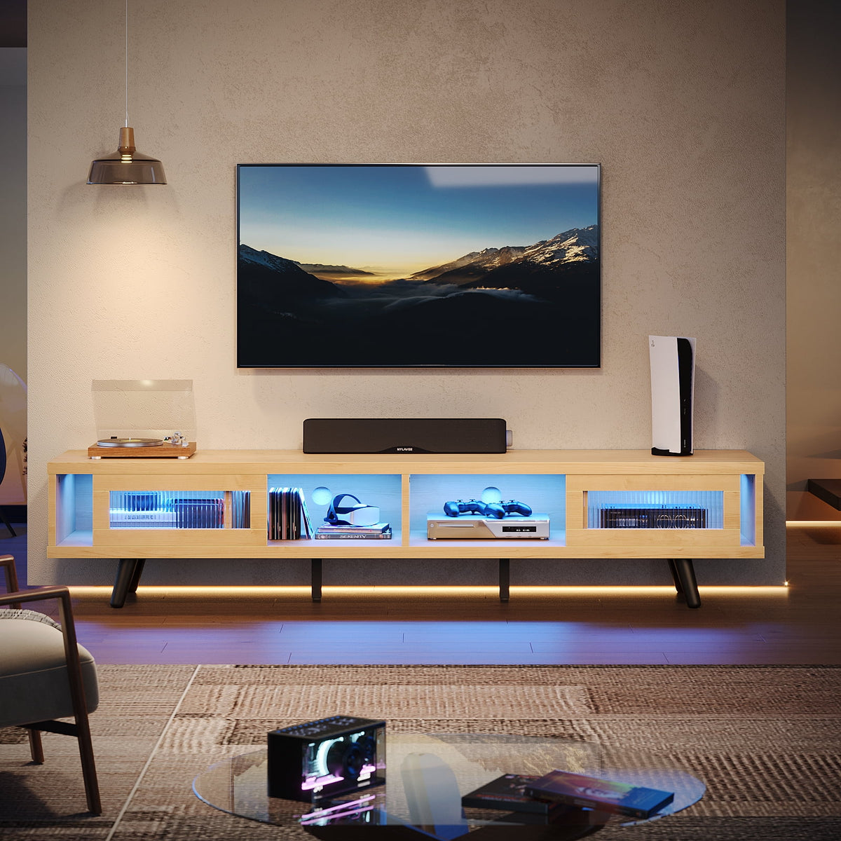 70 LED TV Stand with Sliding Glass Door L9630