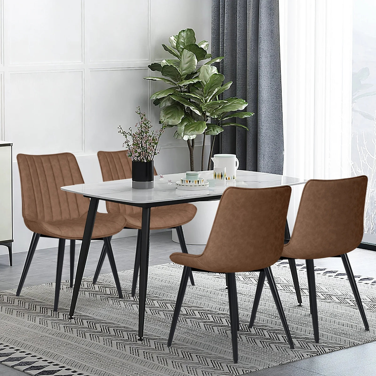 Brown Leather Dining Chairs Set of 4 O93945