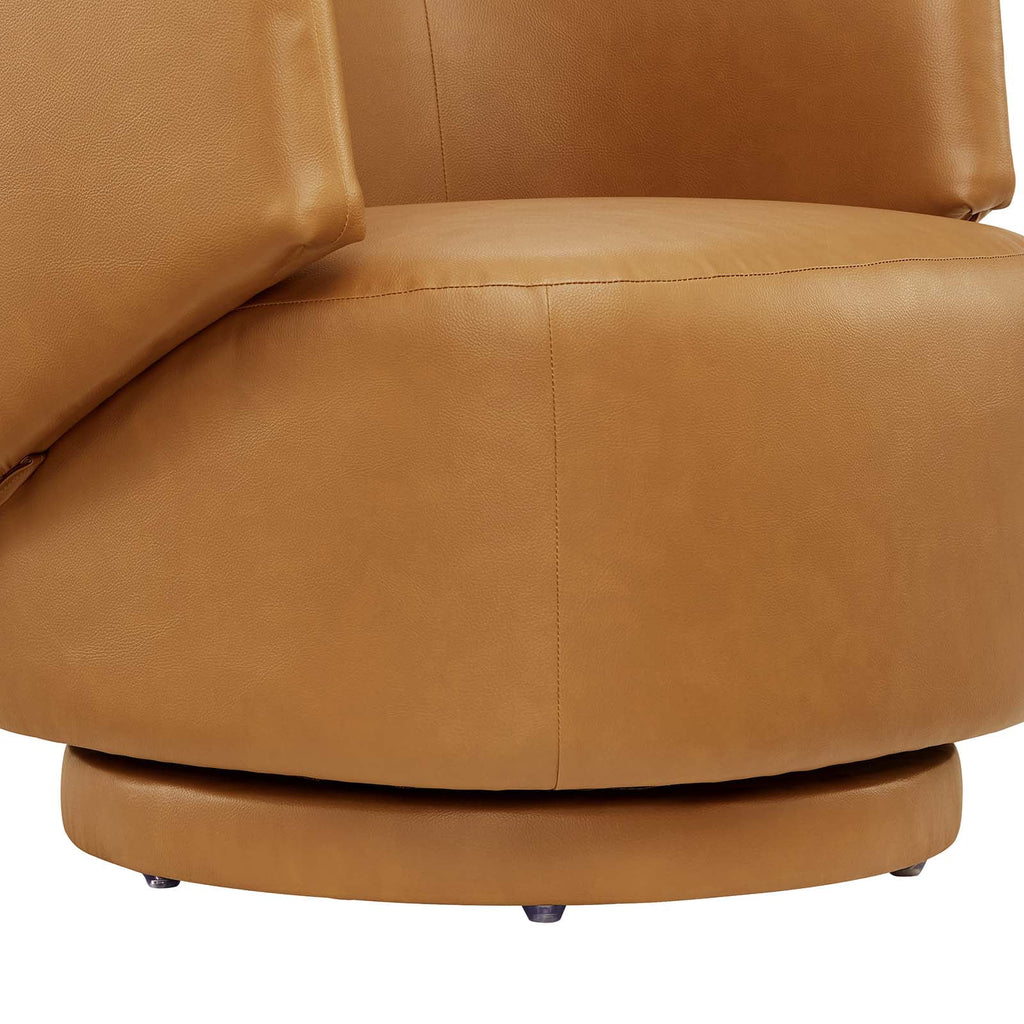 Tan Vegan Leather Fabric and Wood Swivel Chair Z484601