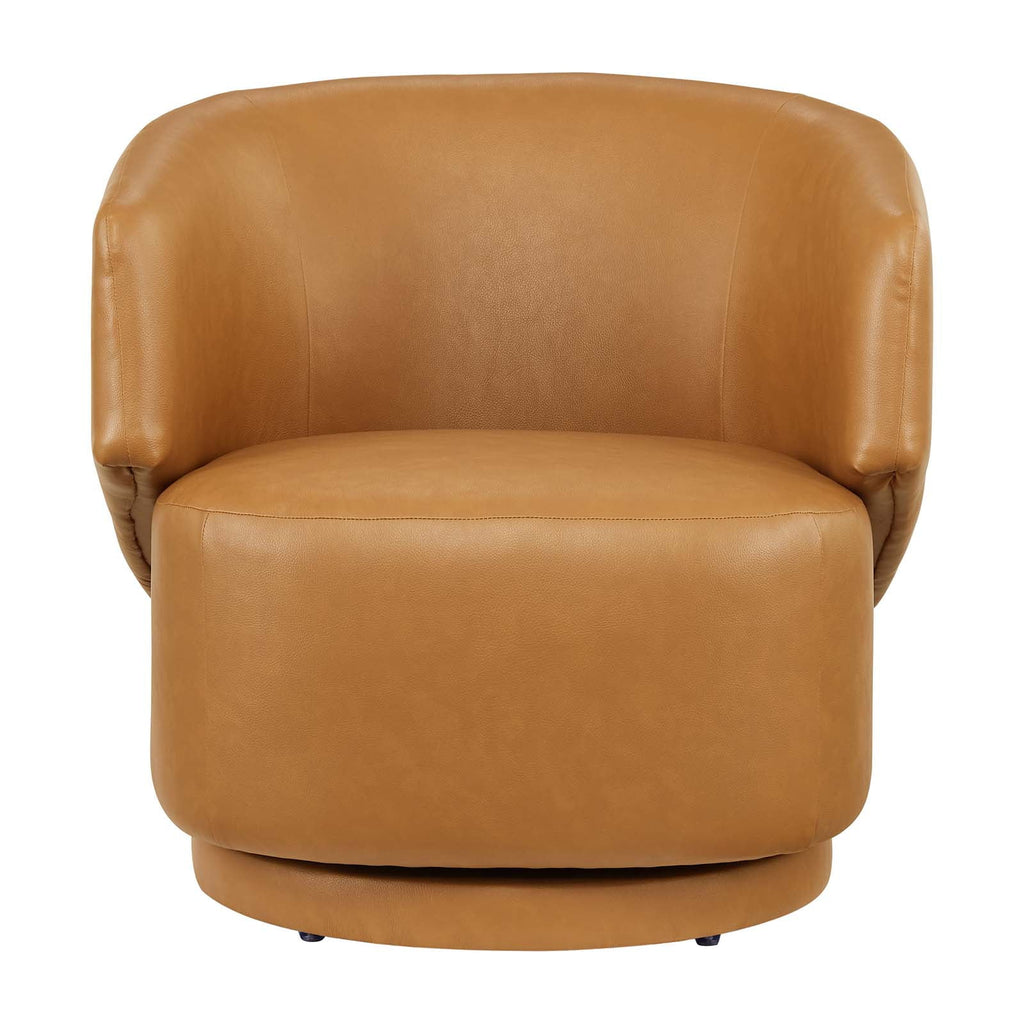 Tan Vegan Leather Fabric and Wood Swivel Chair Z484601