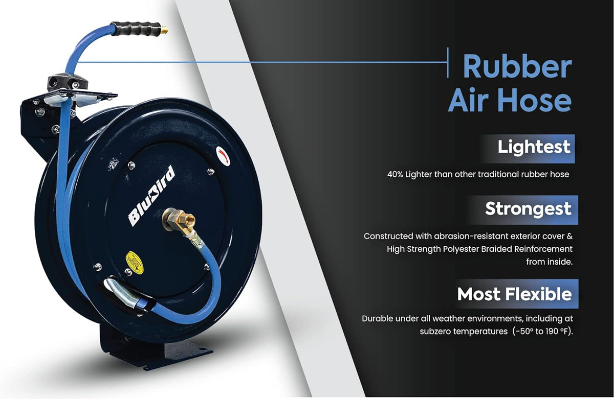 Retractable Hose Reel with 1/2" X 50' Air Hose, 300 PSI D736