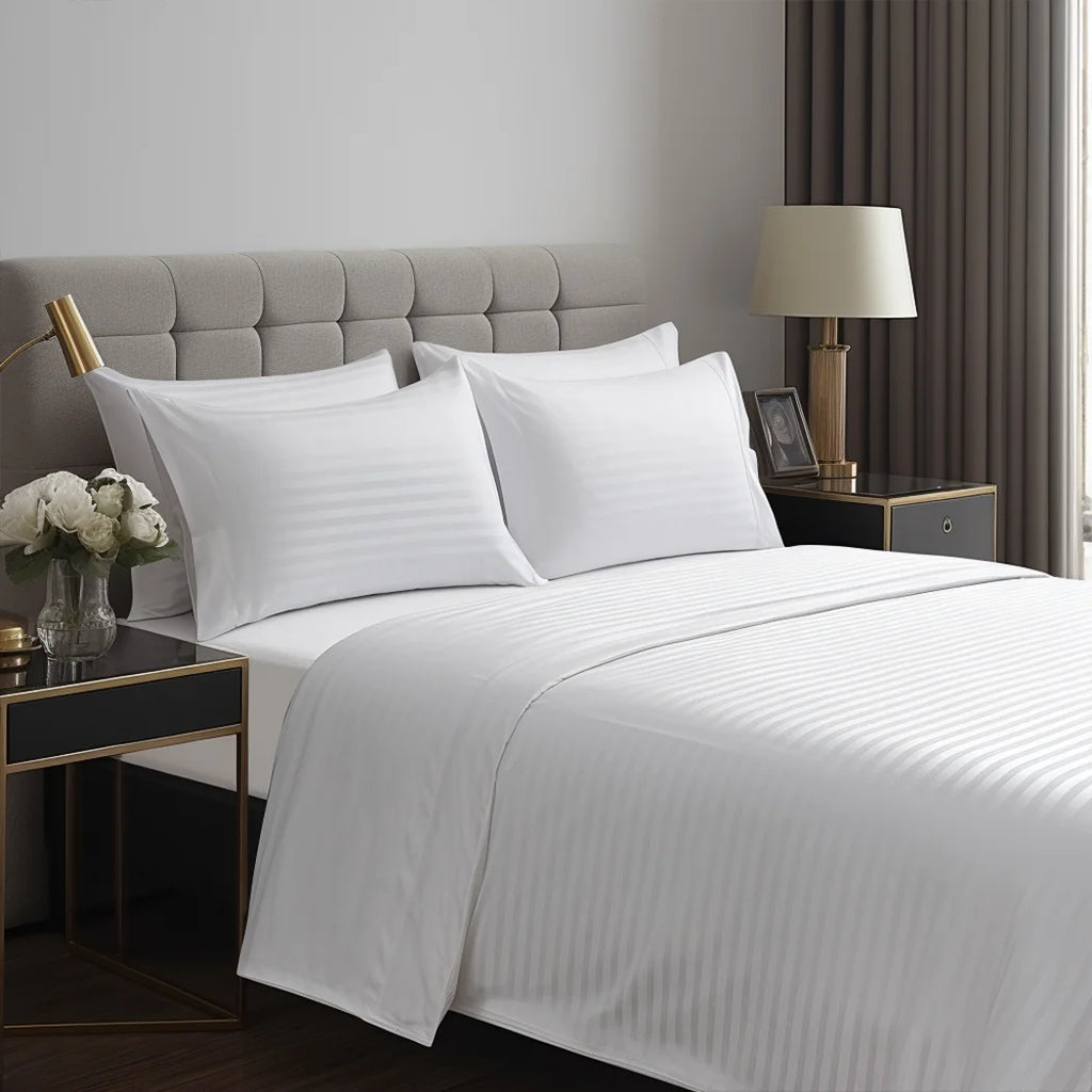 White Full Size Stripe Bed Sheet Set with 16" Deep Pocket U155550