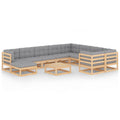11 Piece Gray Cushioned Pinewood Sectional Outdoor Furniture Set F744