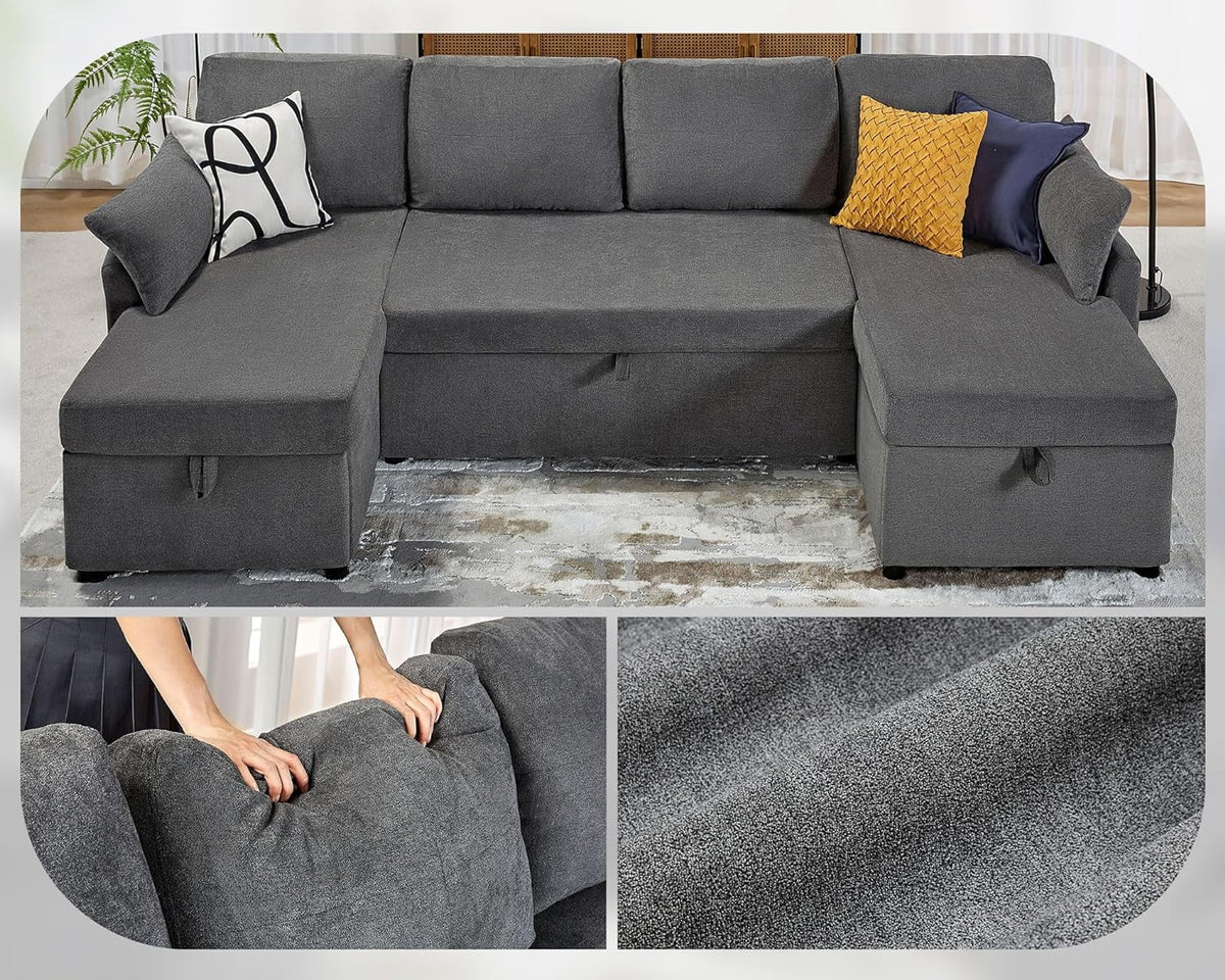 White Sherpa Sleeper Sofa with Storage Chaise V601179