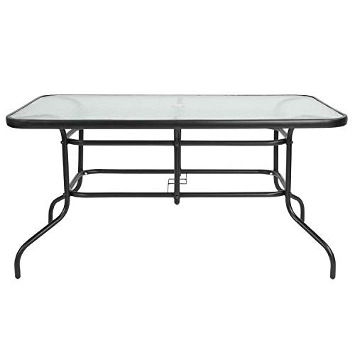 Rectangular Metal Patio Table & Chairs Set with Tempered Glass Top and 4 Black Aluminum Stacking Chairs Z147193