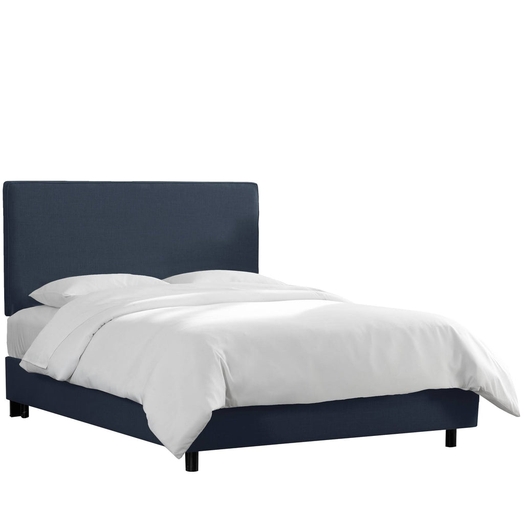 Navy Linen Queen Box Seam Bed Y989