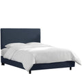 Navy Linen Queen Box Seam Bed Y989
