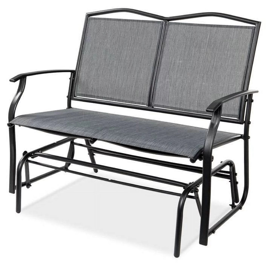 2 Seater Mesh Patio Loveseat Swing Glider with Armrests in Grey T7112