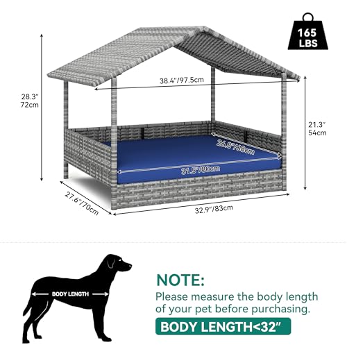Large Wicker Dog House with Cushion and Canopy N115681