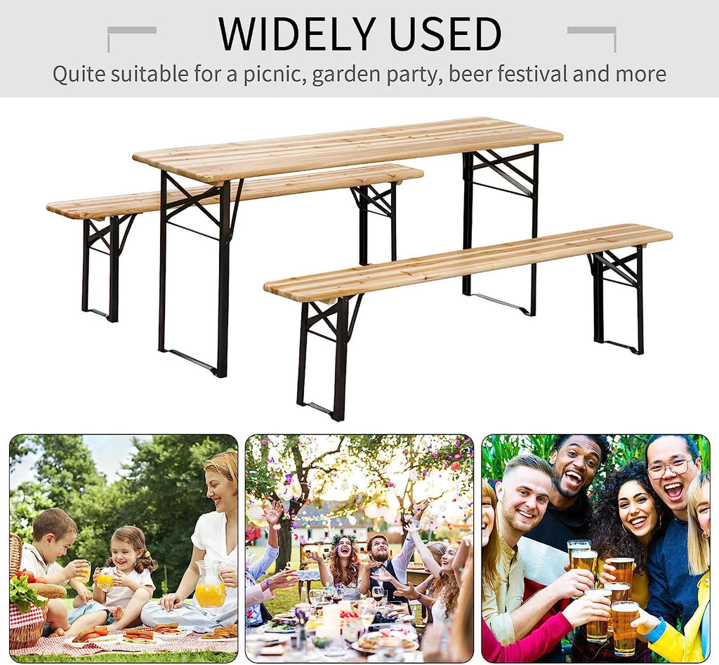 6' Portable Wooden Picnic Table and Bench Set X9403