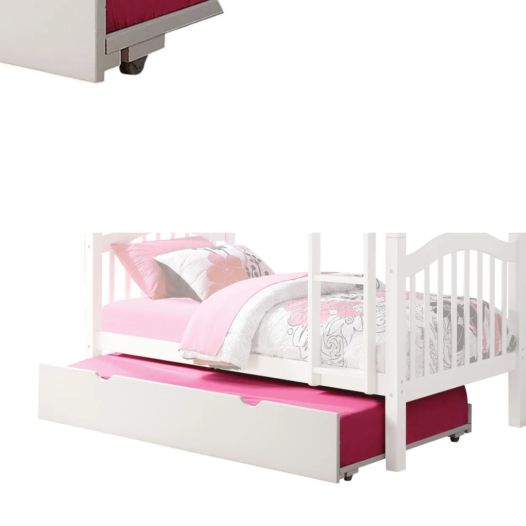 White Twin Size Wooden Trundle with Caster Wheels D3402
