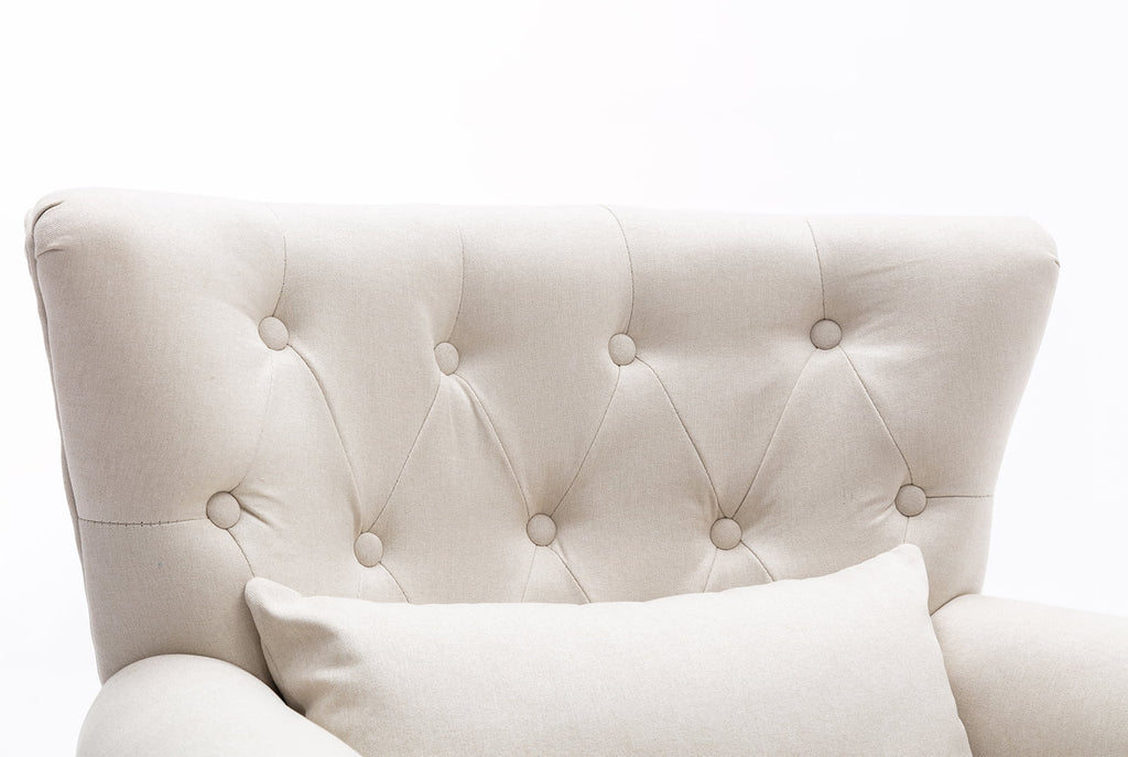 Beige Linen Tufted Accent Chair with Pillow N9360
