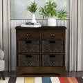 Rustic Storage Cabinet with 2-Drawers and 4 Fabric Basket Dark Brown R5080