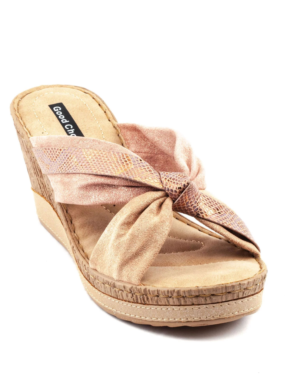 Blush Pink Snake Print Platform Wedge Slip On Sandals G543480