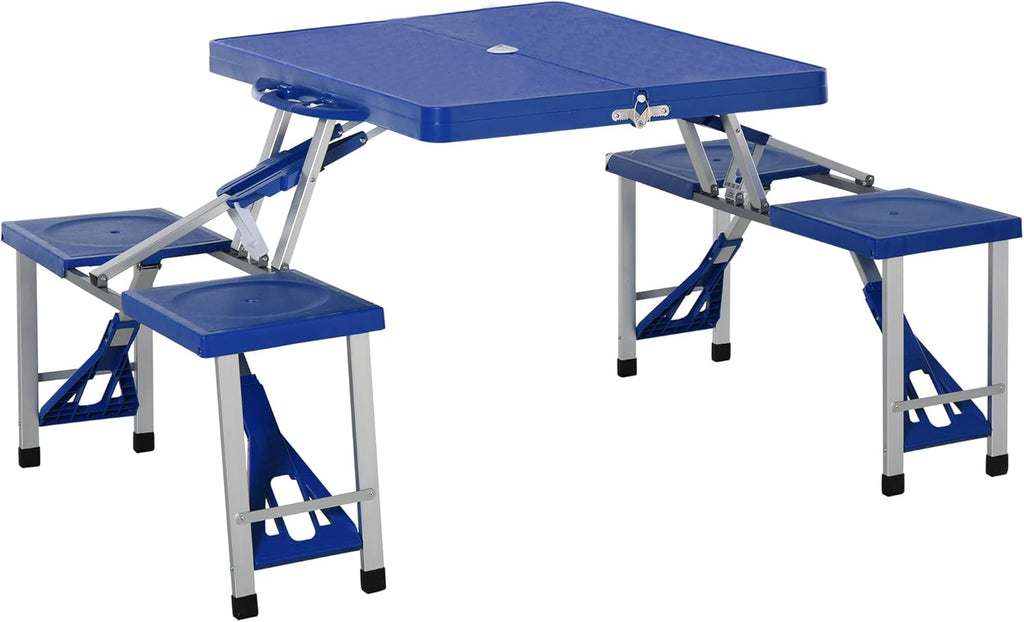 Grey 4-Seats Aluminum Fold Up Picnic Table with Umbrella Hole U719