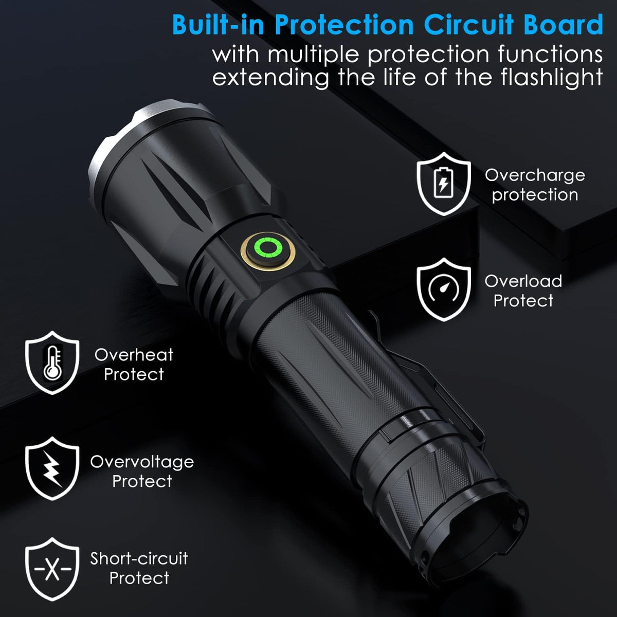Rechargeable Tactical Flashlight, 120000 Lumens, 5 Modes, Zoomable, Waterproof J361