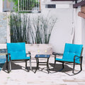 3 Pieces Bistro Set Rocking Chairs Cushion Glass Top Table Blue O1603