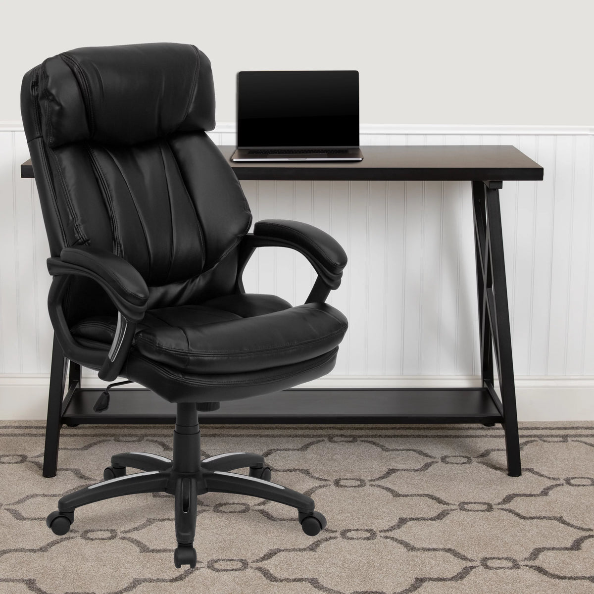Black LeatherSoft Swivel Office Arm Chair I43887
