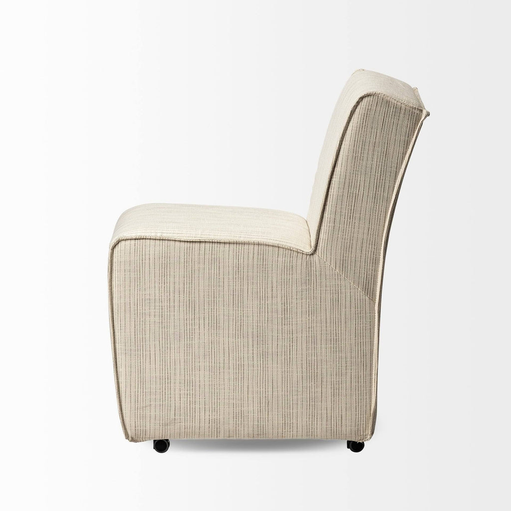 Cream-Toned Fabric Dining Chair with Wooden Base C433