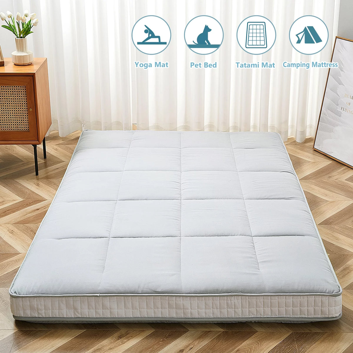Japanese Floor Futon Mattress, Foldable Roll Up Sleeping Pad J465635