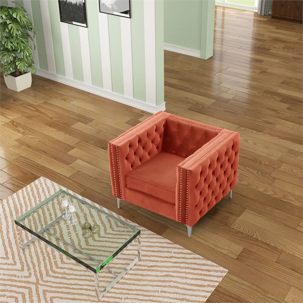 Orange Velvet Loveseat and Chair Set Z45085