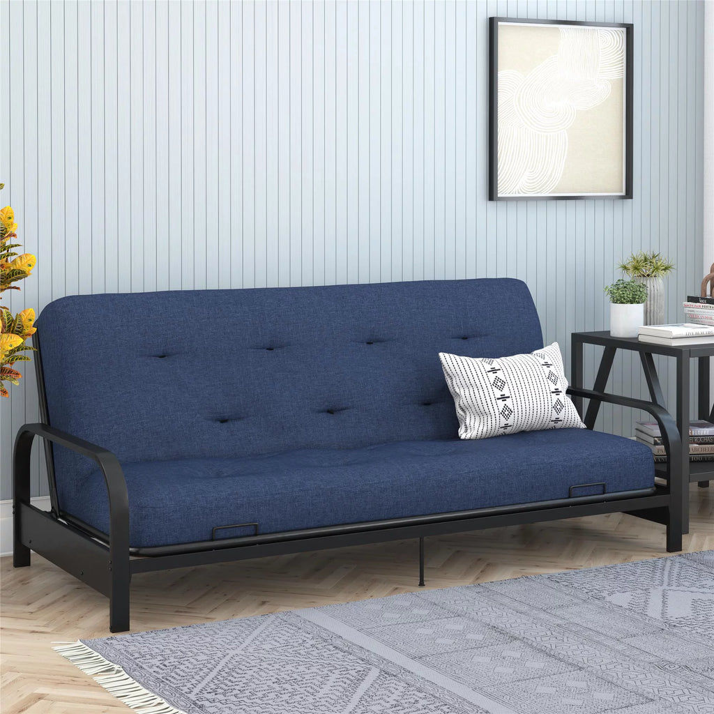 Full True Black Polyester Linen Futon Mattress U586