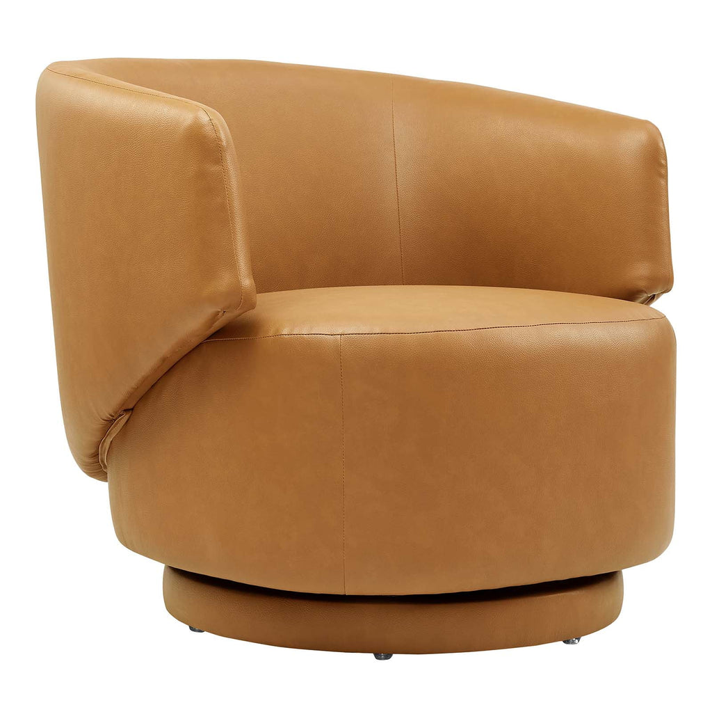 Tan Vegan Leather Fabric and Wood Swivel Chair Z484601