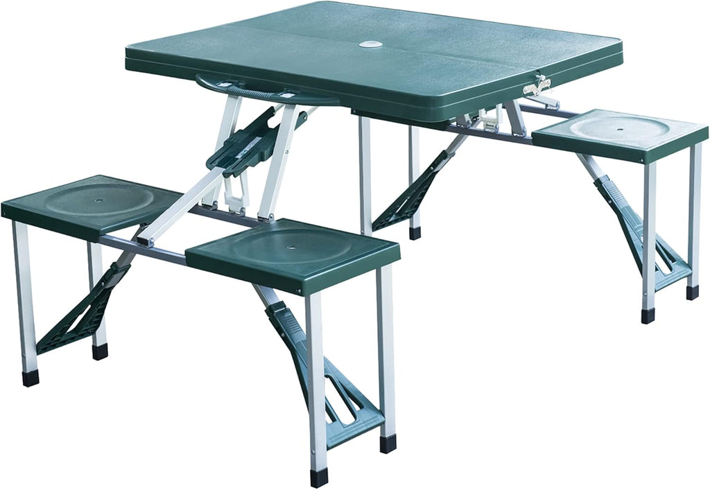 Grey 4-Seats Aluminum Fold Up Picnic Table with Umbrella Hole U719