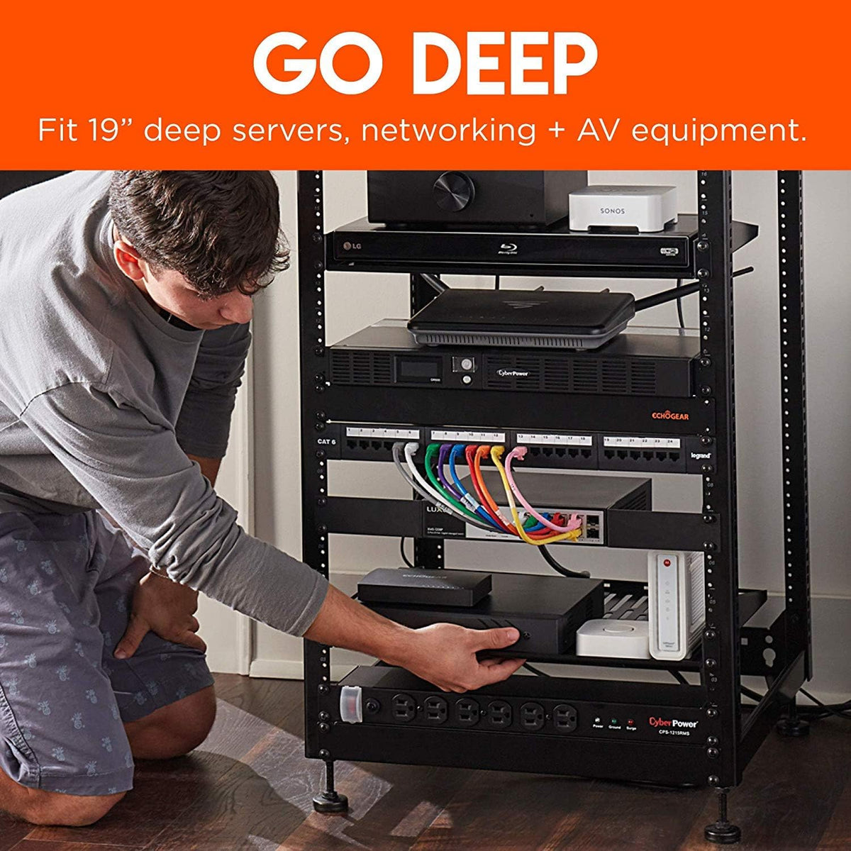 15U Open Frame 4 Post Rack with 2 Vented Shelves R167