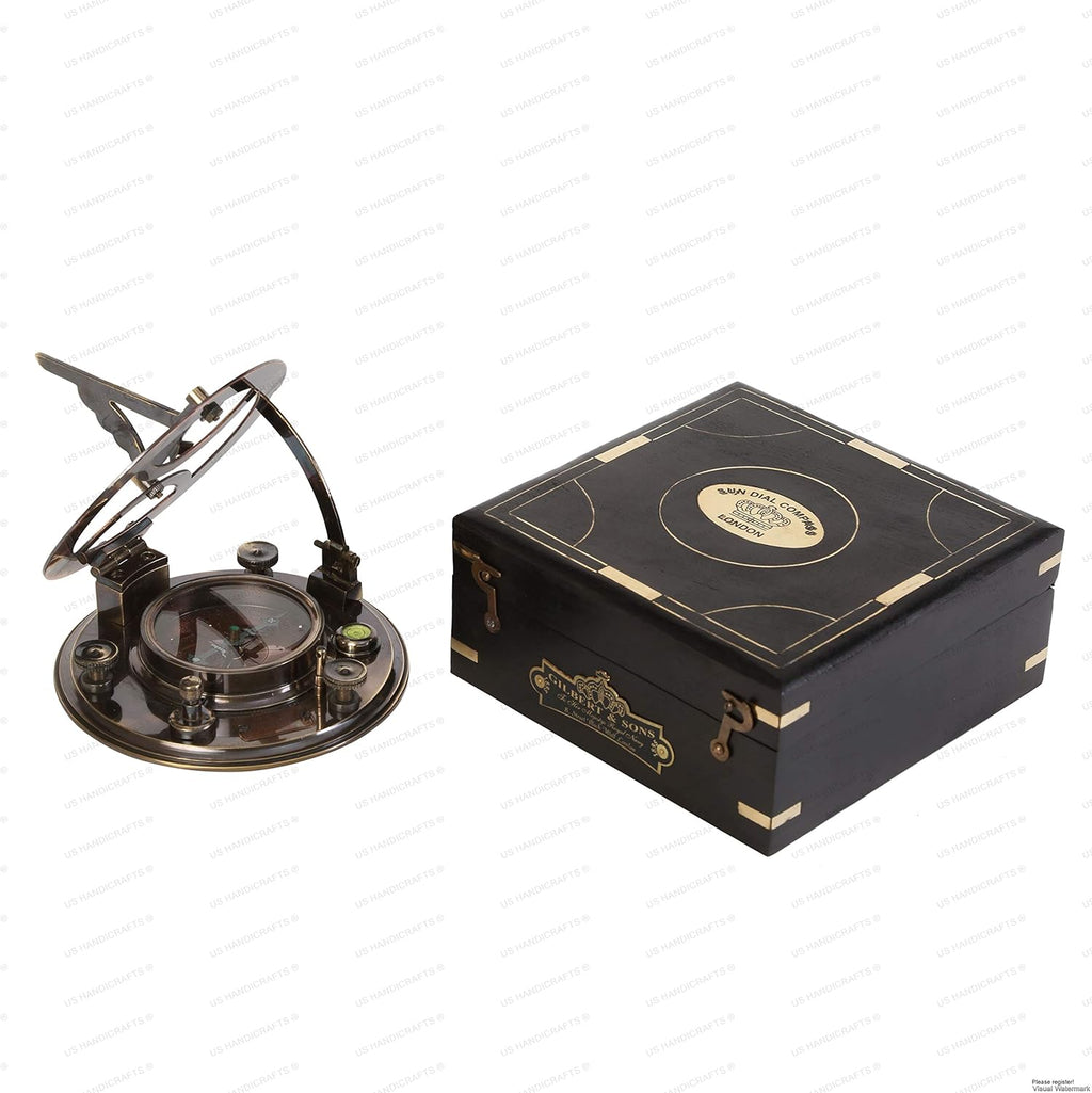 Sundial Compass with Black Wooden Case Brass Sundial S9684