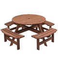 8-Person Circular Wooden Picnic Table with 4 Built-in Benches Gray L76794