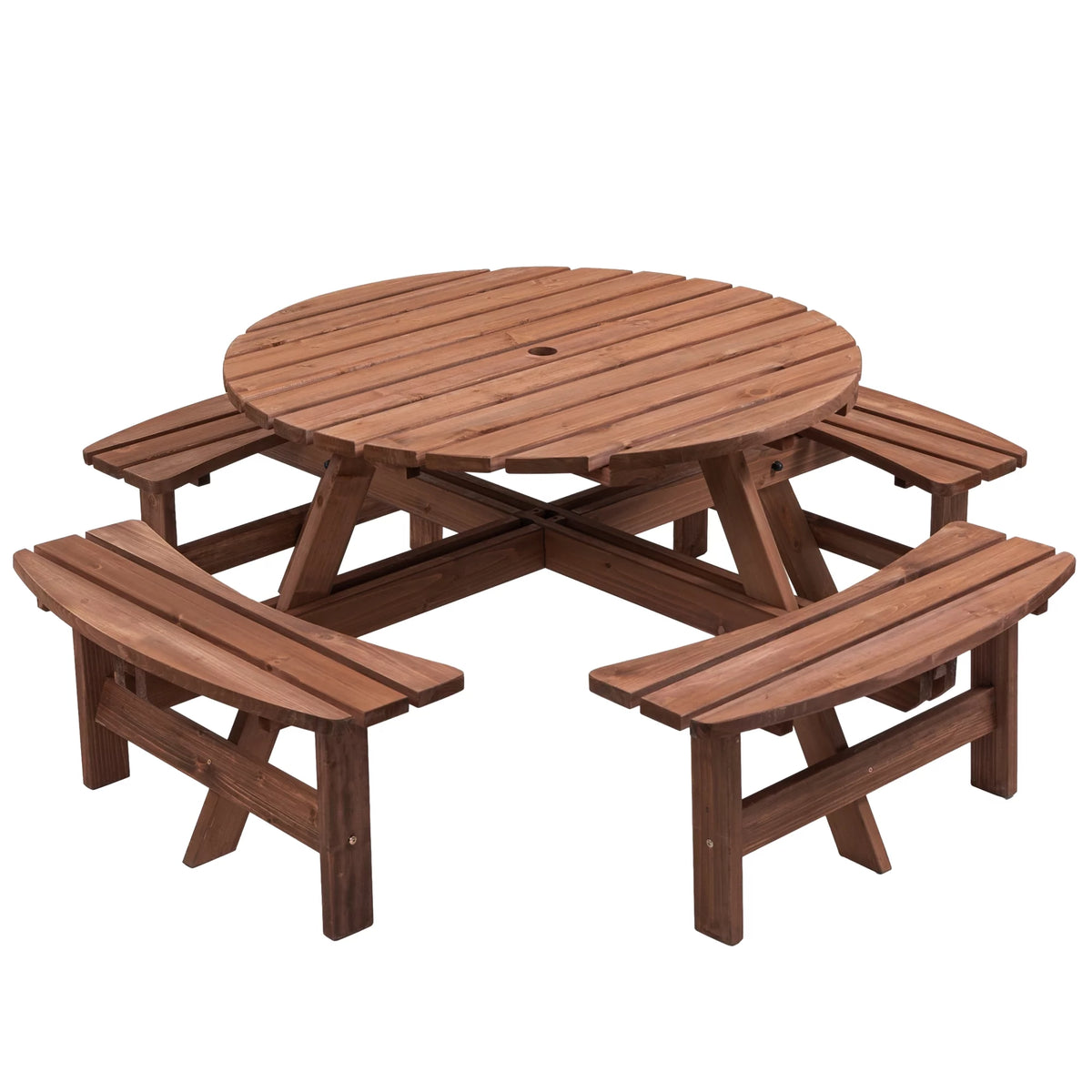8-Person Circular Wooden Picnic Table with 4 Built-in Benches Gray L76794