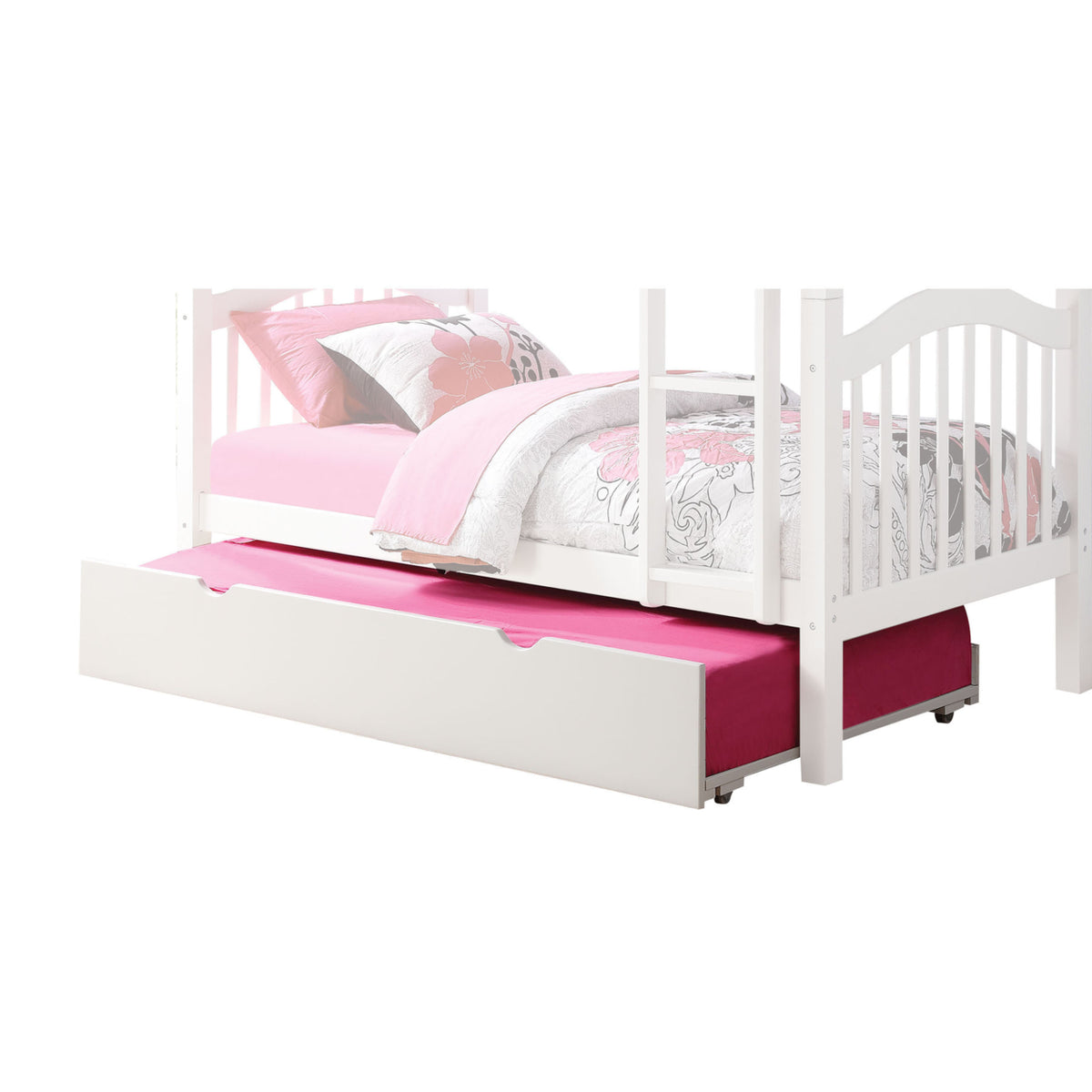 White Twin Size Wooden Trundle with Caster Wheels D3402