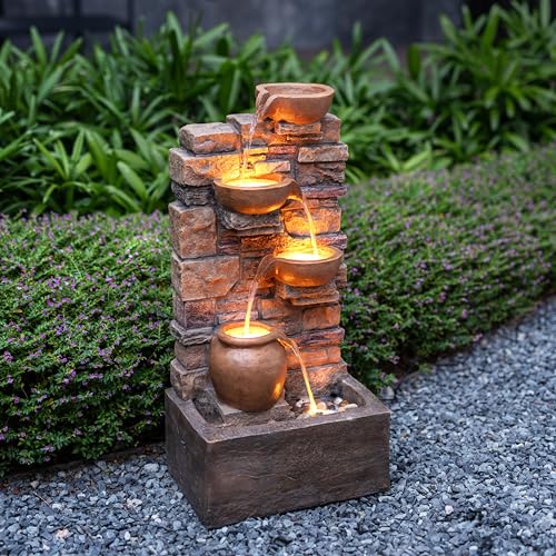 LED Outdoor Water Fountain Stone Gray U36785