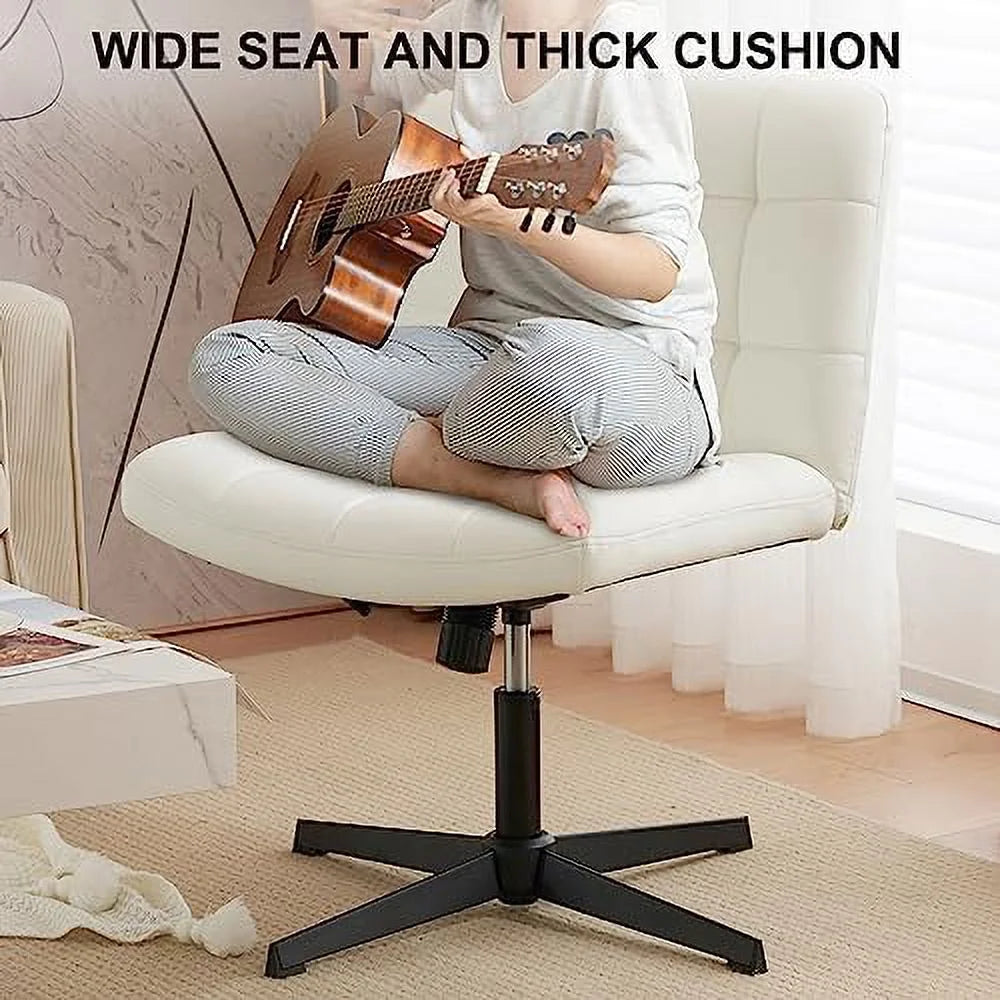 Beige Armless Wide Seat Height Adjustable Swivel Desk Chair A471146