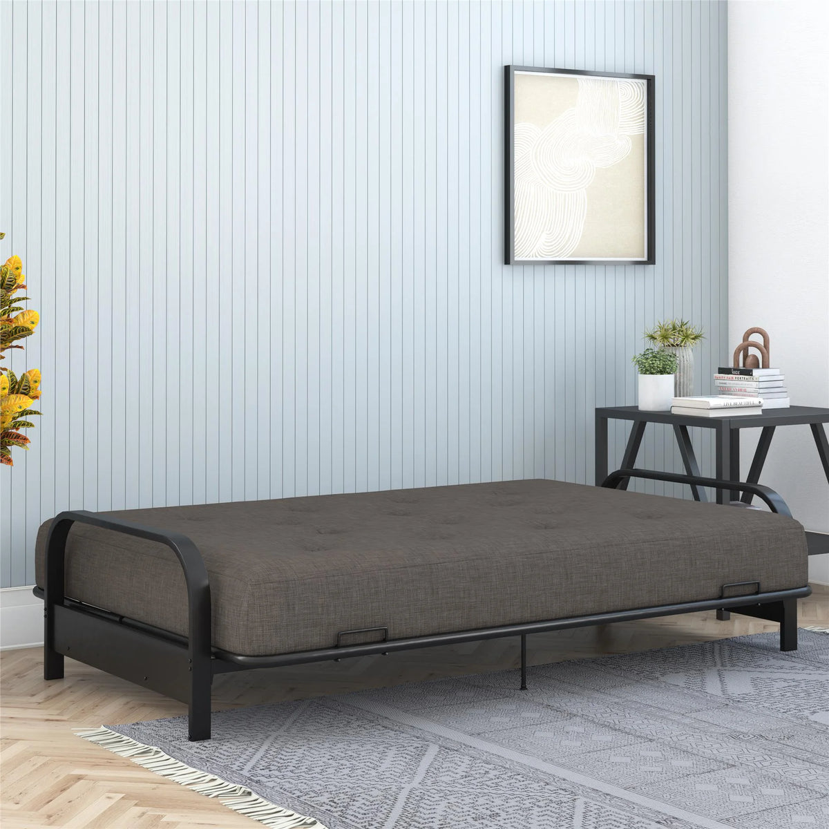 Full True Black Polyester Linen Futon Mattress U586