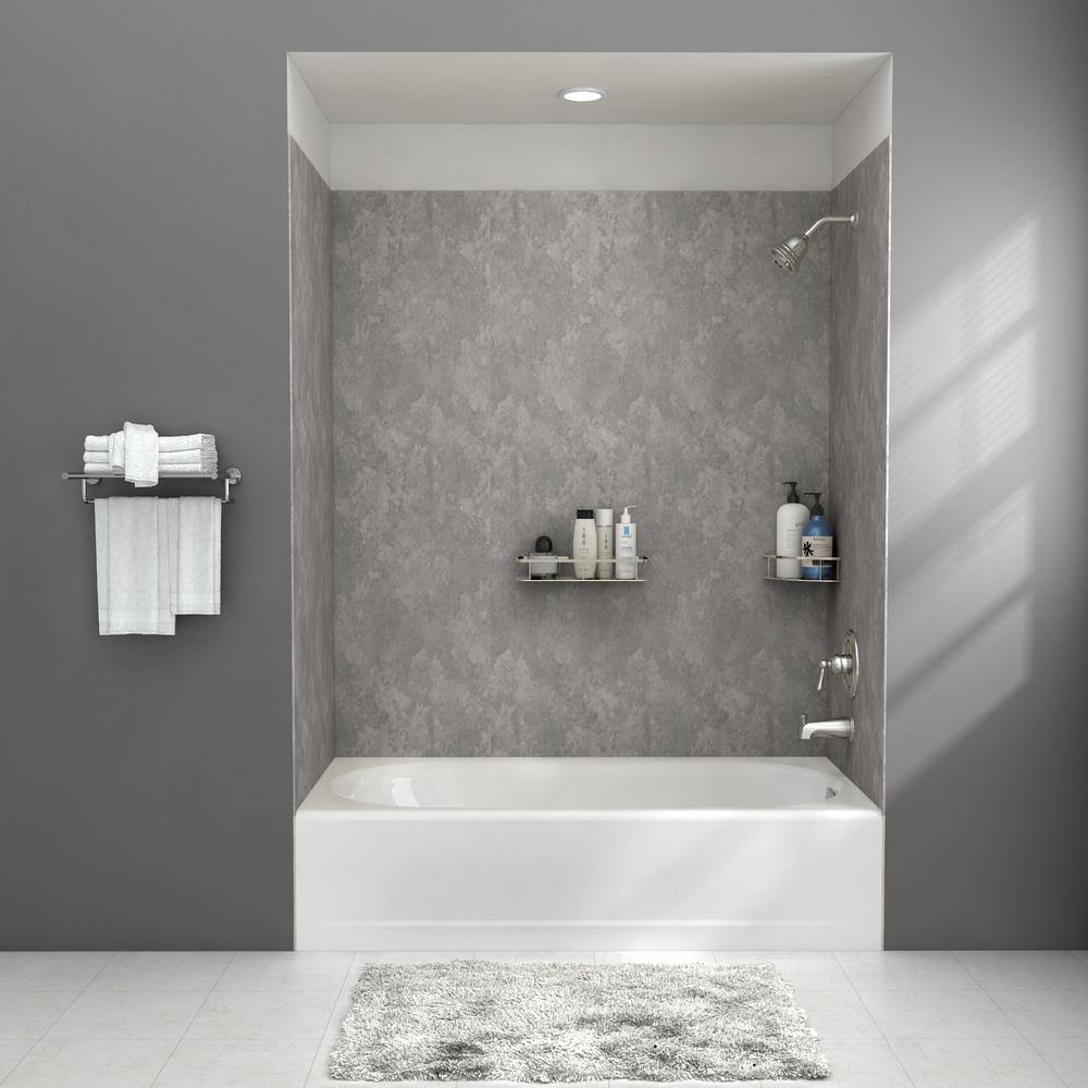 32 in. x 60 in. 4-Piece Glue-Up Alcove Bath Wall in Gray Concrete Y506