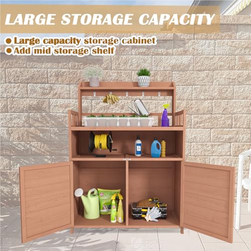 Brown Wooden Potting Bench with Storage Cabinet K783994