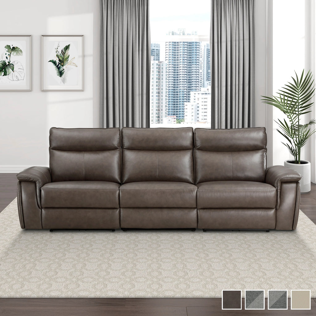 Dark Brown Leather Polyester Double Reclining Sofa U413