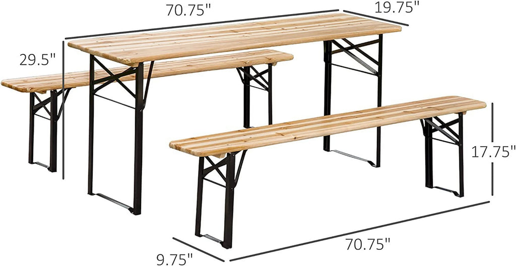 6' Portable Wooden Picnic Table and Bench Set X9403