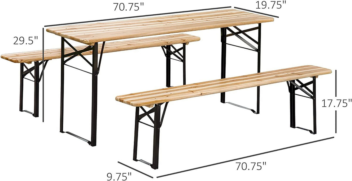 6' Portable Wooden Picnic Table and Bench Set X9403