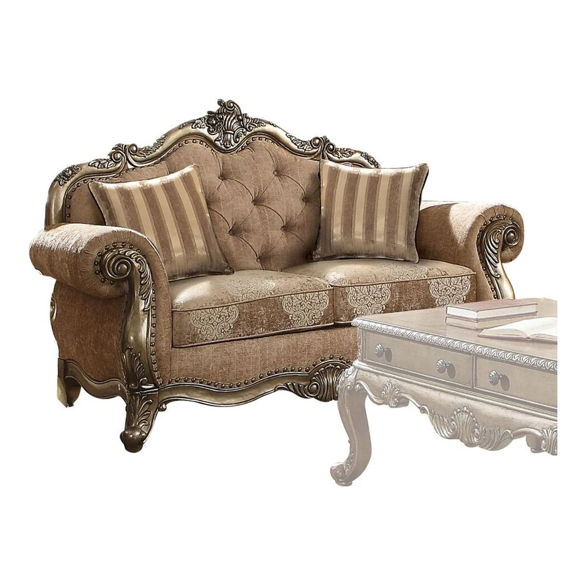Fabric Vintage Oak Loveseat with 2 Pillows Z539
